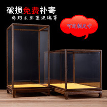Customized redwood carvings antique audio statue fitting artifacts display dust base chicken fin treasure cage glass cover
