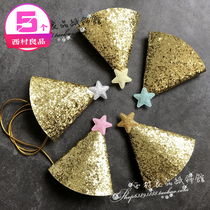 5 South Korean bouling Golden sequin party hat 61 Childrens Day Adult Birthday Little pointed hat headgear