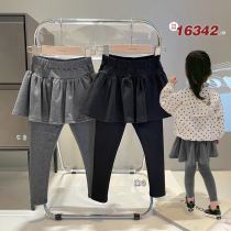 Womens dress spring and autumn fake two-piece pants 2021 New Fashion big children leggings wear thin trousers