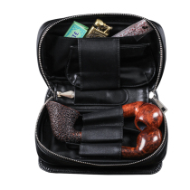 Pipe bag Large capacity leather pipe bag Pipe storage bag tobacco three bucket bag Portable mens pipe accessories