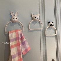 ins cartoon cute towel hanging bathroom bathroom home rabbit punch kitchen towel bar no trace glue towel rack