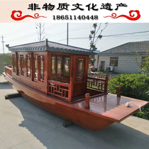 Antique wooden boat painting boat outdoor solid wood electric water sightseeing dining boat landscape decoration single Pavilion cruise ship sailing