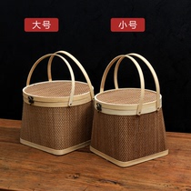Bamboo basket portable bamboo basket zongzi moon cake packaging gift box egg fruit hairy crab bamboo basket sky round place