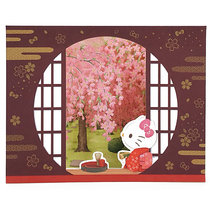 Japanese style three-dimensional greeting card kimono Kitty Cherry blossom garden bronzing Teachers Day Send Mom blessing card Girlfriend
