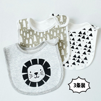3-pack ins Baby U-shaped waterproof saliva towel Cotton bib rice pocket Baby anti-dirty cartoon snap bib tide