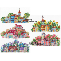 Small house Cross embroidered France DMC Line flowers Town simple handmade gift photo Wall hanging painting Living room