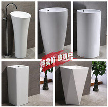 One-piece basin Ceramic column basin outdoor balcony floor-standing round square sink basin with one non-porous column Basin