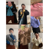 HEYGIRL Black Brother Korean version of gentle soft waxy metal buckle with sweater cardigan women's winter bottoming sweater jacket