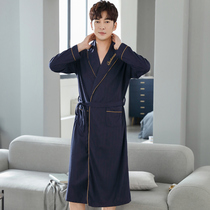 Spring and autumn season Gfattega large code sleeping robe mens pure cotton long sleeves 240 catty chubby fattening all cotton bathrobe pajamas