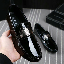 High-grade Bean shoes mens leather 2021 new spring and autumn patent leather bright face a pedal British Inner height casual mens shoes