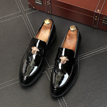 Patent leather mens shoes Bean shoes 2021 new summer mens leather shoes pointed trend inside the increased suit a pedal