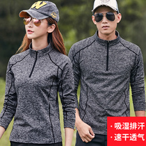 Outdoor sports quick-drying clothes for men and women long-sleeved T-shirts Spring and autumn winter plus velvet running clothing fitness quick-drying clothes