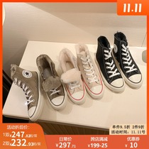 High-top shoes women 2021 explosive cotton shoes women winter plus velvet padded leather wool shoes classic 1970s board shoes autumn