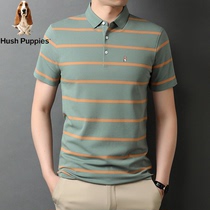 HushPuppies Leisure walk short-sleeved t-shirt mens cotton polo shirt middle-aged lapel fashion stripes mens summer
