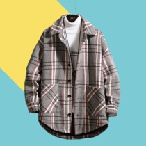 Autumn and winter plaid hairy windbreaker men plus fat plus size trend fat fat loose youth long jacket jacket jacket