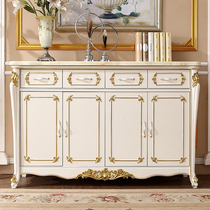 European shoe cabinet open door Marble entrance cabinet Full solid wood carved into the hall multi-function storage cabinet white