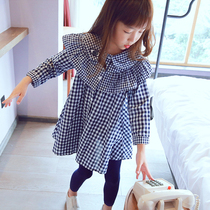 Girl Plaid Shirt 2022 New Korean version of the Korean version Loose Korean Version of the Han version Lining Lotus Leaf edge Tide Thin Long Sleeves