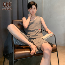 Pajamas mens summer cotton vest shorts thin summer sleeveless shorts Mens large size home wear set