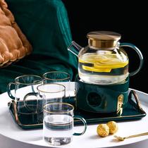 Light luxury glass fruit teapot set with filter candle heating seat European-style afternoon tea tea set Flower tea cup set
