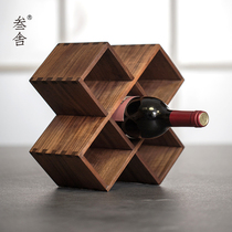 Sanshe black walnut solid red wine shelf Japanese home small creative wine bottle display stand inclined ornaments