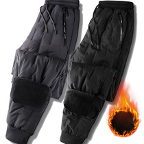 2021 Autumn Winter New Men Plus Suede Thickened Casual Pants Outdoor Loose Dad Middle Aged Down Cotton Pants Warm