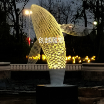 Stainless steel whale sculpture custom large outdoor square landscape water view hollow fish mall Meichen manufacturer