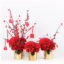Wedding Celebration Festive Decorations Fake Flowers Bonsai New Chinese Upscale Red Emulation Floral Art Small Potted Flowers Hotel Table