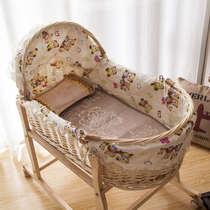 Rattan Shaker bed crib solid wood newborn cradle sleeping basket baby bed pacifying Shaker nest portable basket