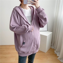 Pregnant women autumn coat autumn and winter wear large size hooded sweater winter belly cardigan small casual top