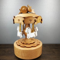 Wooden music box Womens Day gift Meet the sky City Merry-go-round gift for girls Solid wood music box