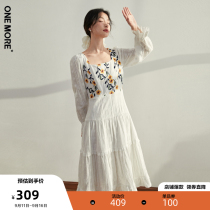 ONE MORE2022 Autumn New Embroidered Patch Dress Small Fresh Long Skirt Lace Literary Girl Long Dress