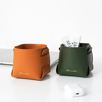 Nordic style ins household creative desktop leather storage basket Pen holder sundries key storage box Makeup finishing basket