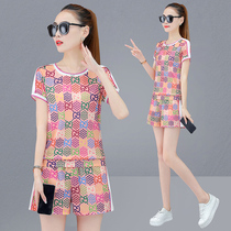 Quick-drying badminton clothes womens suit fashion round neck short-sleeved shorts sportswear womens casual running and jumping tennis clothes