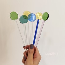 Girl wind stained glass coffee mixing rod ins Net red heat-resistant high temperature restaurant milk tea bartender vintage long handle