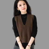 Ordos City Cashmere Knitted Vest Female Spring and Autumn Thin Stacked Mother V-neck Sweater Outside Wear Vest