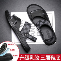 Sandals mens summer outwear 2022 new tidal nets red outdoor leisure beach shoes for driving with dual-use genuine leather sandals
