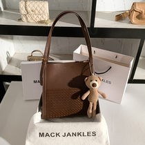  Hong Kong Mack Jankles leather woven travel bag retro tote large capacity bucket bag 2021 new
