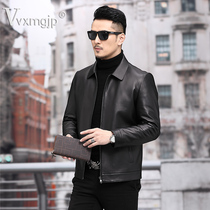 New Haining leather leather mens jacket slim down jacket short lapel sheep mens leather jacket autumn and winter