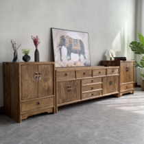 Old Elm TV cabinet modern Chinese living room short cabinet Villa retro art floor cabinet light luxury three combination kit cabinet