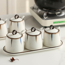 WUXIN Japanese seasoning tank household ceramic salt jar chili oil tank kitchen salt monosodium glutamate seasoning box seasoning bottle jar
