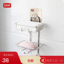 Excellent stainless steel multifunctional double soap holder toilet wall soap bracket no hole