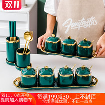 Nordic light luxury seasoning tank ceramic seasoning tank set kitchen household chopsticks tube seasoning box salt jar combination