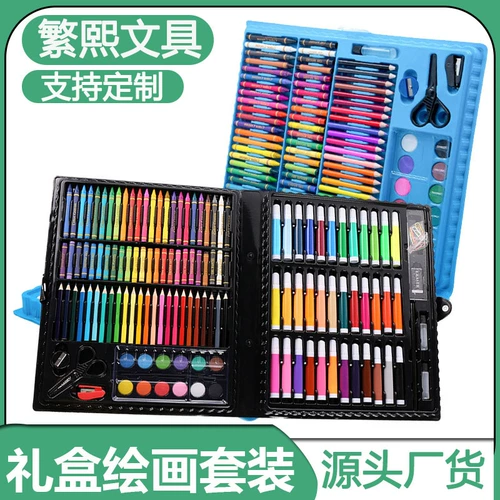 Детский набор инструментов, акварель, мелки, карандаш, масляная пастель, кисть, ручка в подарочной коробке, (в наличии на складе)