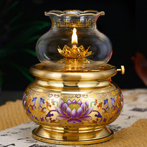 Pure copper windproof oil lamp for Buddha household living room butter lamp indoor Buddha front ever lamp liquid Su oil lamp for Buddha lamp