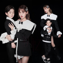 2022 New Shadow Building Parenting Themed Photo Clothing Mother-son Inner View Fashion Morden Black Suit Retro
