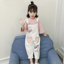 Girls Cowboy Strap Pants Autumn Dress 2021 New Children Zhongda Korean version of casual foreign style princess girl