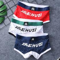 Underwear Mens Flat Corner Pants Pure Cotton Youth Movement Trendy Personality Men Cute Four-corner Shorts Head Tide Card Underpants