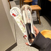 Japanese cute cartoon fork chopsticks spoon set office workers with Rice students portable travel dinner set