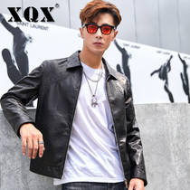 Haining leather leather jacket mens coat lapel locomotive clothing Korean slim short soft leather jacket trend handsome