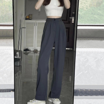 Broadlegged Pants Woman Summer Thin with high waist pituitary drag Lean Straight Slim Fit Pants Casual Little Subsuit Superior Sense